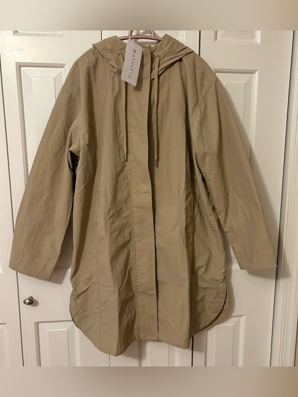 Athleta Everywhere Anorak Jacket Flax Long Parka Coat Windbreaker NWT Size Large